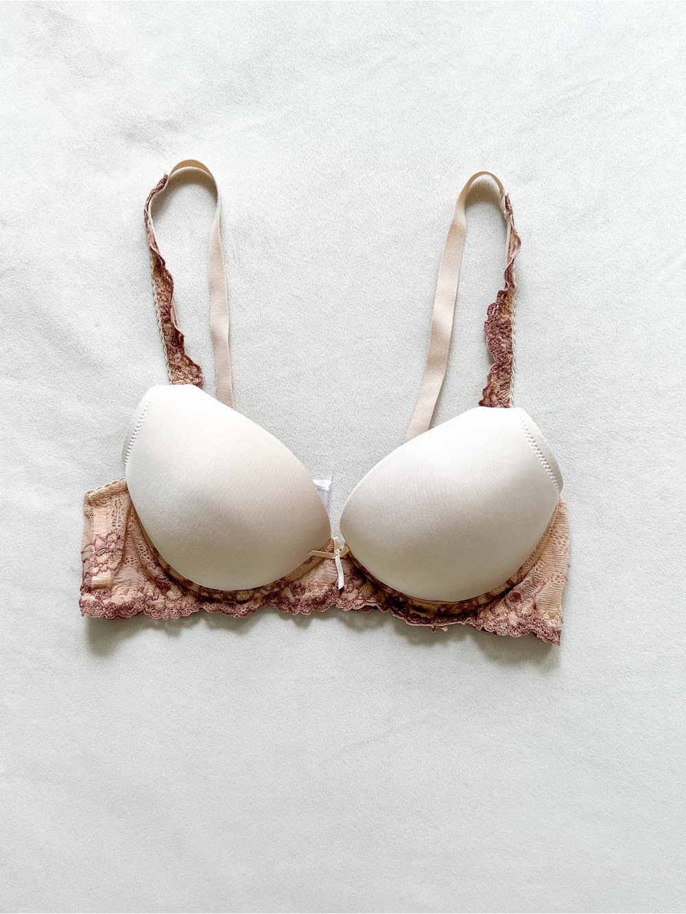 Little Bra Company Lace-Trim Padded Bra in Nude and Brown - 32B
